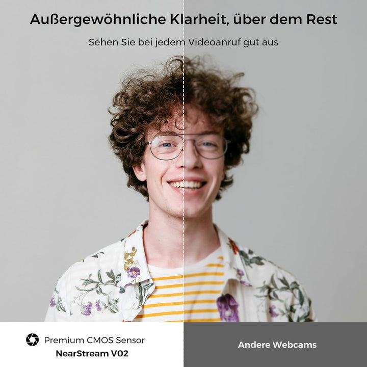 NearStream FHD Webcam 2K mit Mikrofon,PC Kamera mit Autofokus,90°Blickfeld,USB-Anschluss, Abdeckblen