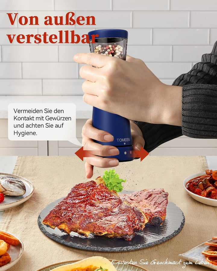 Salz und Pfeffermühlen elektrisch 2er Set aus Edelstahl (Wiederaufladbar, LED Beleuchtung, mit einst