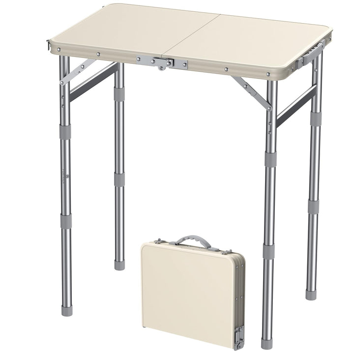 FUNYKICH Campingtisch Klappbar 58x40cm, Höhenverstellbar 26/48/70cm Weiss | Wasserdichter Kunststoff