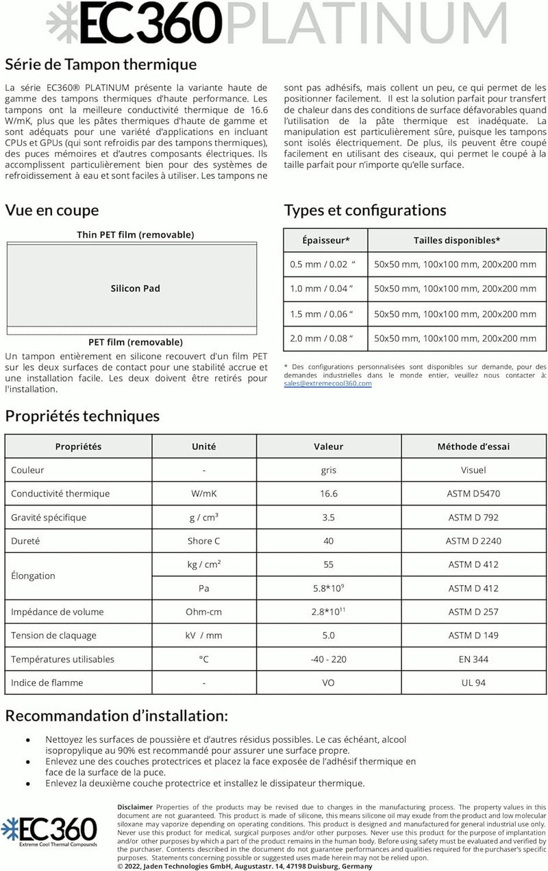 EC360® PLATINUM SOFT 16,6W/mK Wärmeleitpad (100 x 100 x 1,0 mm, Soft), 100 x 100 x 1,0 mm, Soft