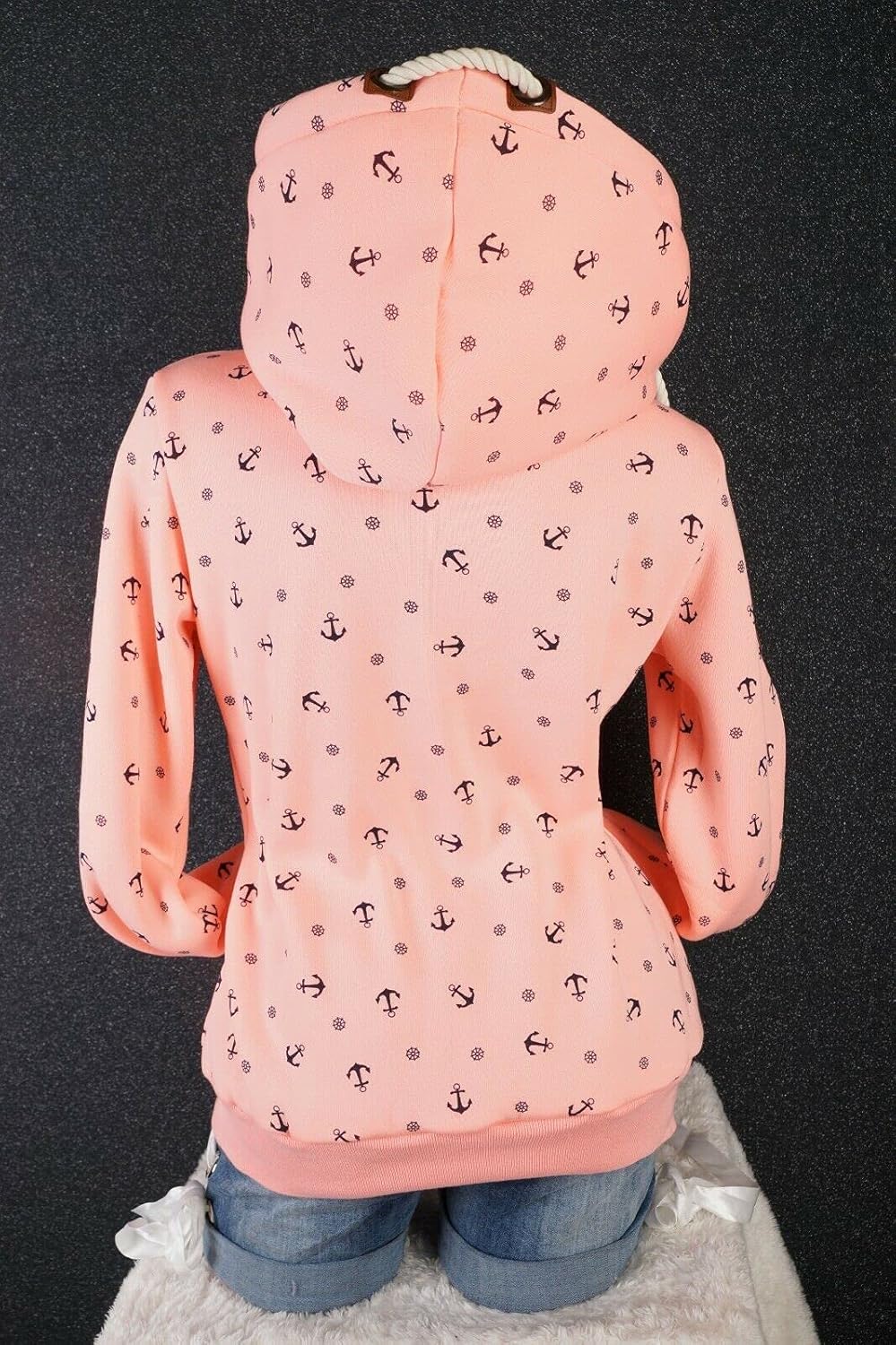 VIN TE Damen Sweat Jacke XXL Kapuze Hoodie Übergangsjacke Fleece gefüttert schräger Reissverschluss