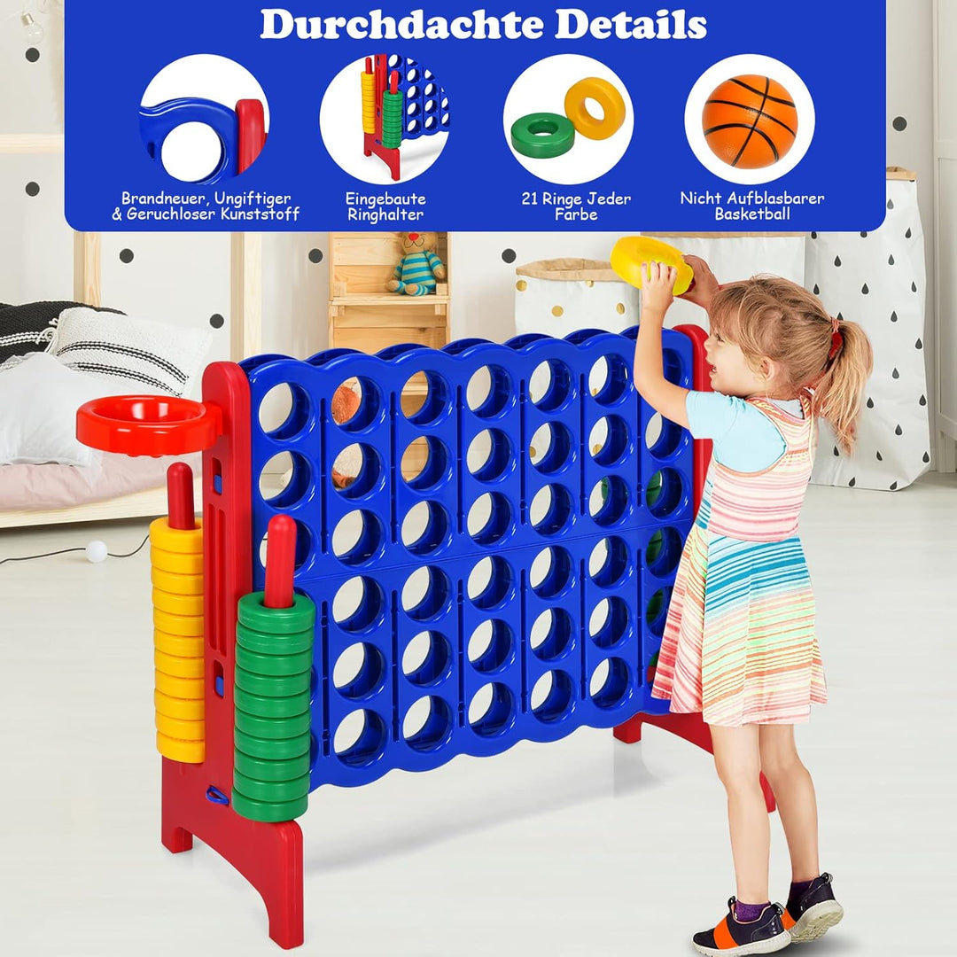 GOPLUS Riesiges 4 Gewinnt Spiel, Strategiespiel mit 42 Ringen, Basketballkorb & Wurfspiel & Schnells