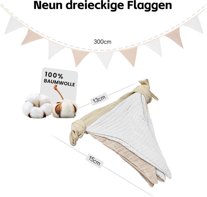 iLuane Kinderbett Baldachin Weiss mit 3 m Baumwoll-Wimpelgirlande, Hausbett Deko Set mit 2 Tüll Vorh