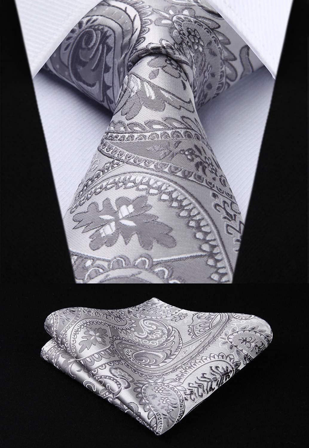 Enlision Herren Paisley Floral Jacquard Weste &amp; Krawatte und Pocket Square Weste Anzug Set XS Grau,