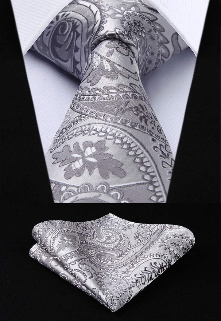 Enlision Herren Paisley Floral Jacquard Weste &amp; Krawatte und Pocket Square Weste Anzug Set XS Grau,