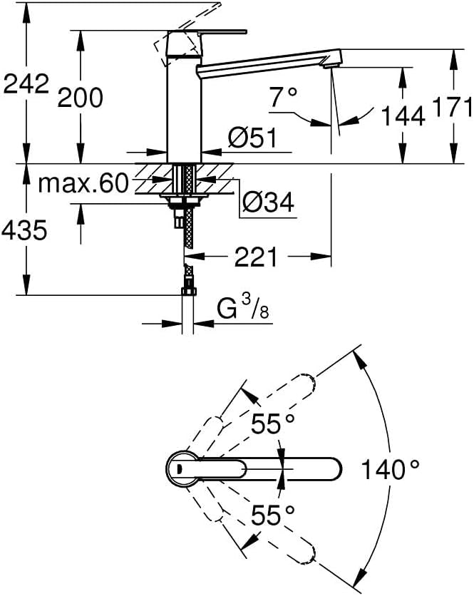 GROHE Get - Einhand- Spültischarmatur (mittelhoher Auslauf, Schwenkbereich 140°, Einlochmontage), ch
