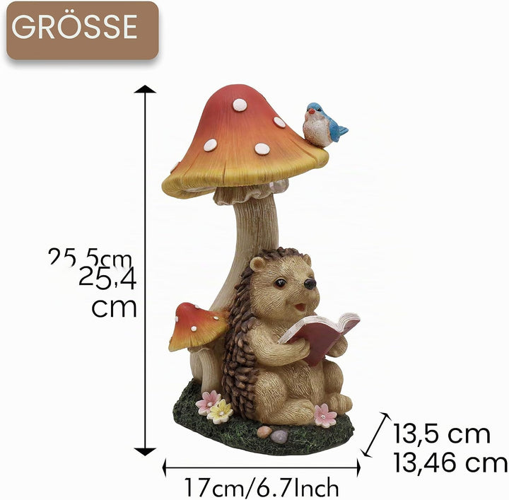 TERESA'S COLLECTIONS Gartendeko für Draussen Igel Gartenfigur mit Pilz Feengarten Figur Solar Garten