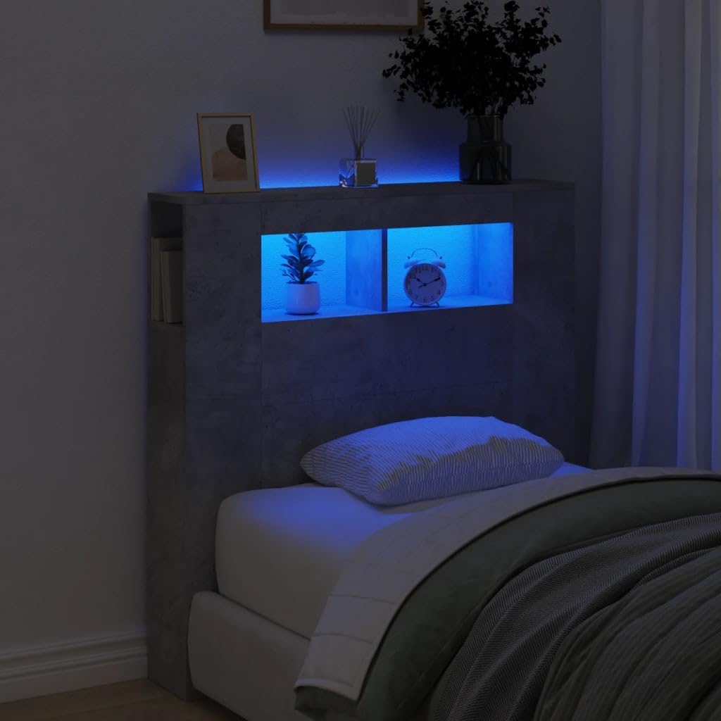 vidaXL LED Kopfteil, Bettkopfteil mit LED-Leuchten, Betthaupt mit Ablagen, Bettzubehör Schlafzimmer,