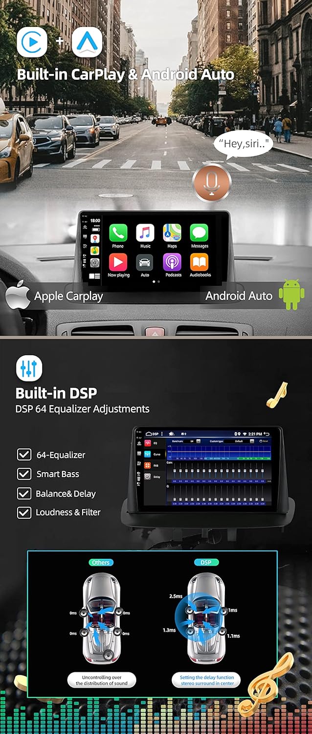 [6GB+128GB] Android 14 Autoradio für Renault Megane 3 (2009-2014)-2 Din-[Integriertes Wireless CarPl