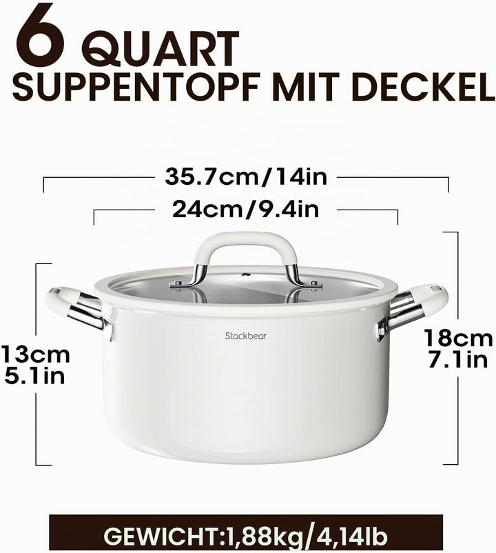 Suppentopf 5,7 l (6 Quart), dreilagiger Suppentopf aus 18/10 Edelstahl mit Deckel, induktionsfertige