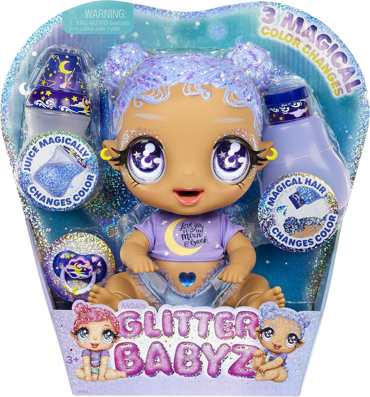 Glitter Babyz MGA Selena Stargazer - Babypuppe mit 3 magischen Farbwechseln durch eiskaltes Wasser,