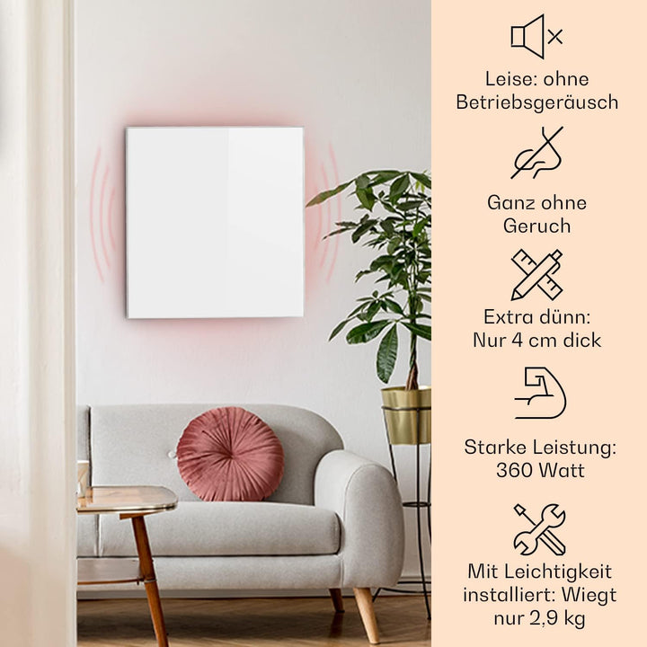 Klarstein Infrarotheizung mit Thermostat, 360W Elektroheizung, Infrarotheizung zur Wandmontage, IR m