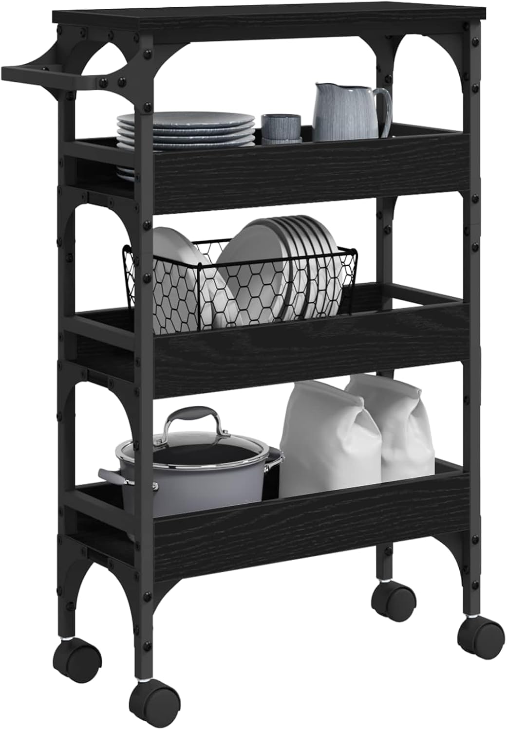 Küchenwagen mit Rollen 53 x 20 x 76 cm, Schmaler Servierwagen in Eichen-Optik, Beistellwagen für Küc