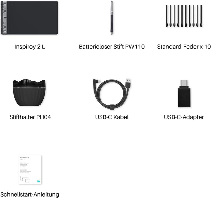 HUION Inspiroy 2 L Grafiktabletts, Tragbares Zeichentablett mit 8192 Stufen batterielosem Digitalsti