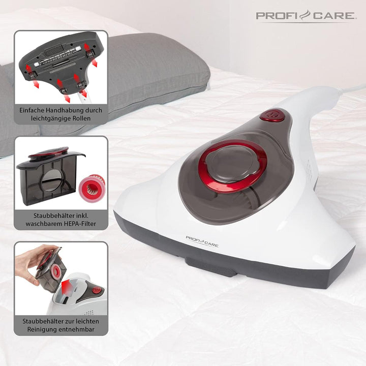 ProfiCare Milbensauger PC-MS 3079, Milben-Staubsauger m. Kabel ideal für Sofa, Bett, Couch, Matratze