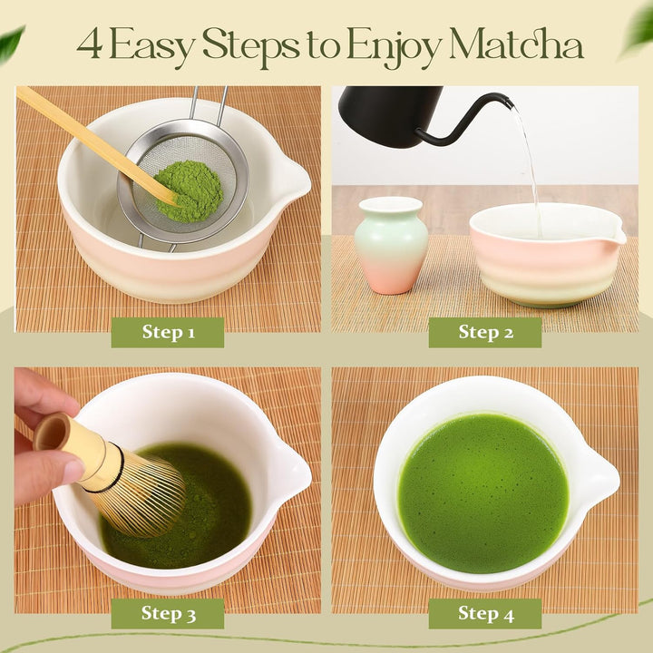 Matcha Set - 8 Stück Matcha Besen Tea Set, Matcha-Schale mit Ausgiesser, Bambus Matcha Whisk, Schauf