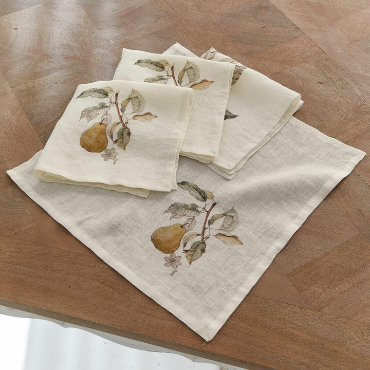 LOBERON® Serviette 4er Set Tupisa, zarter Birnen-Print, Landhaus-Stil, wiederverwendbar, Tischdeko,