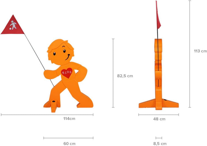 StreetBuddy - Warnfigur mit Fahne, reflektierender Warnaufsteller für Kindersicherheit - Achtung lan