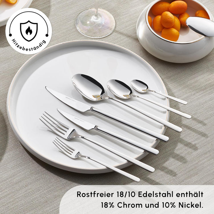 Karaca Boreas 84-tlg 18/10 Edelstahl Besteck Set für 12 Personen Modern, Silber Luxe Messer, Gabeln