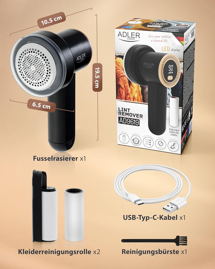 Fusselrasierer Elektrisch ADLER EUROPE Entfernen von Flusen aus Kleidung und Stoffen – Einstellbare