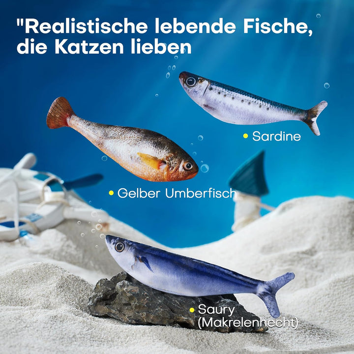 Potaroma Katzenspielzeug, interaktives elektrisches flatterndes Fisch-Spielzeug 3er-Set, wiederaufla