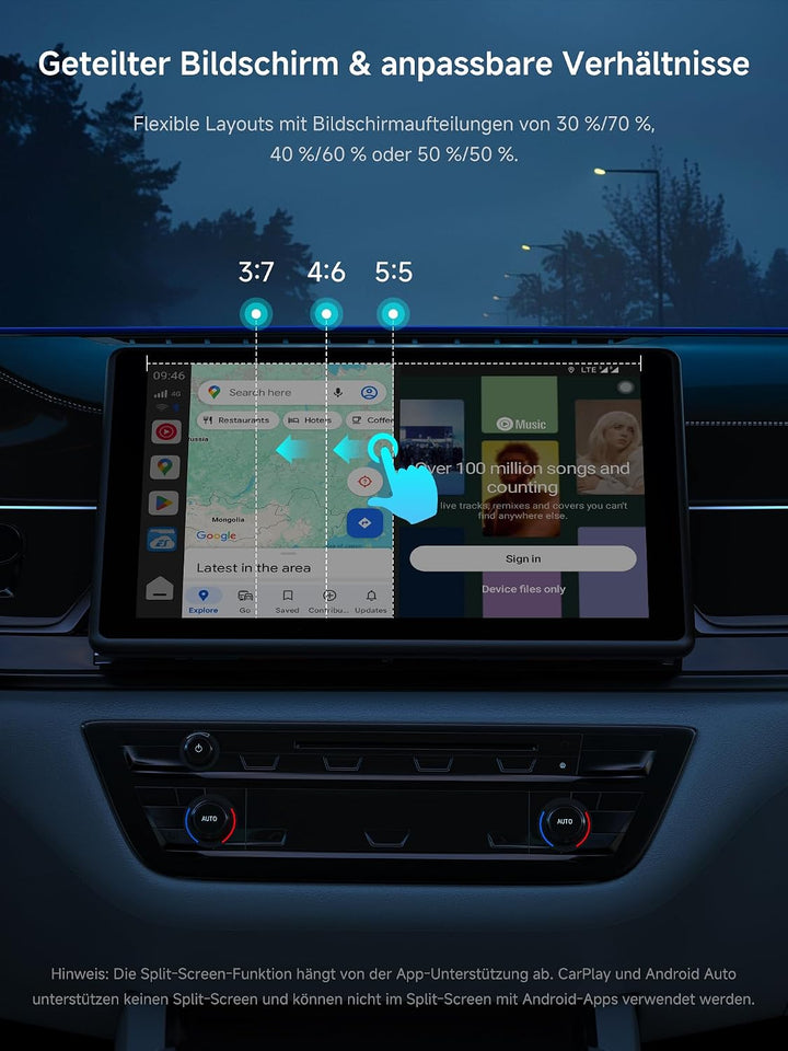 Wireless Carplay Adapter, 4G LTE AI Box Carplay, Vollständiges Android-OS Halbkreis – Schwarz, Halbk
