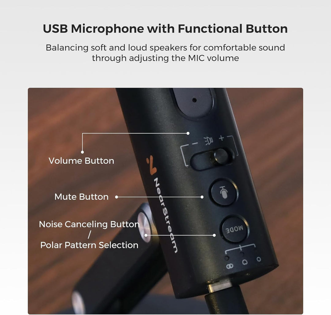 NearStream USB Kondensatormikrofon für PC, Studiomikrofon mit Ständer für Podcasts, Aufnahme, 8 Mikr