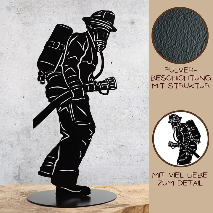 Rostikal Feuerwehr Figur 40 cm Metall Garten Deko Wohnzimmer Feuerwehrmann schwarz Höhe: 40 cm Schwa