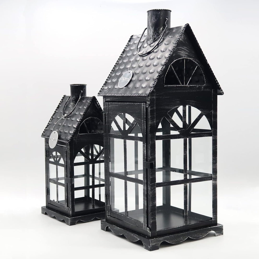 Dekovita 2er-Set Metall-Laterne 35cm/50cm - Gartenlaterne mit Glas-Scheiben - Windlicht Lichthaus De