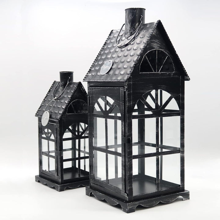 Dekovita 2er-Set Metall-Laterne 35cm/50cm - Gartenlaterne mit Glas-Scheiben - Windlicht Lichthaus De