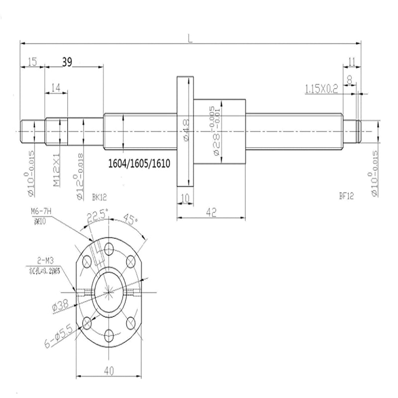 BEVDICNC Kugelumlaufspindel SFU1605 1200mm Gewindespindel Edelstahl Kugelumlaufspindel mit BK12/BF12