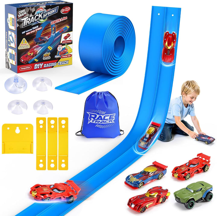 Flexible Rennbahn Kinder, Geschenk Junge 3 4 5 6 7 8 Jahre Rennstrecke Auto Spielzeug ab 3-8 Jahre J