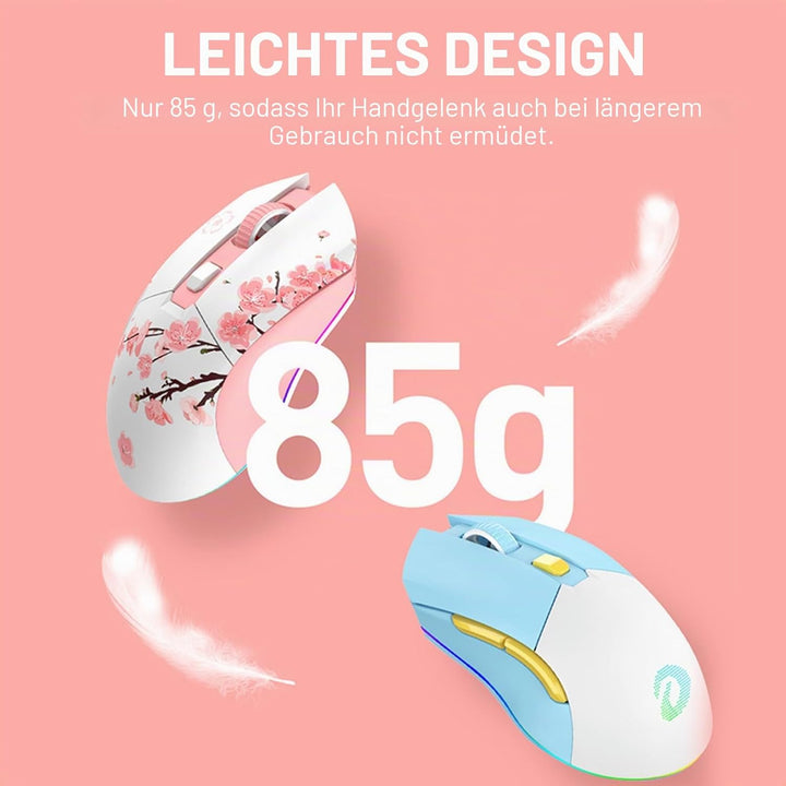 DAREU Sakura Pink Gaming Maus Kabellose mit Magnetic Charging Dock Wiederaufladbar RGB,12K DPI, 7 Pr