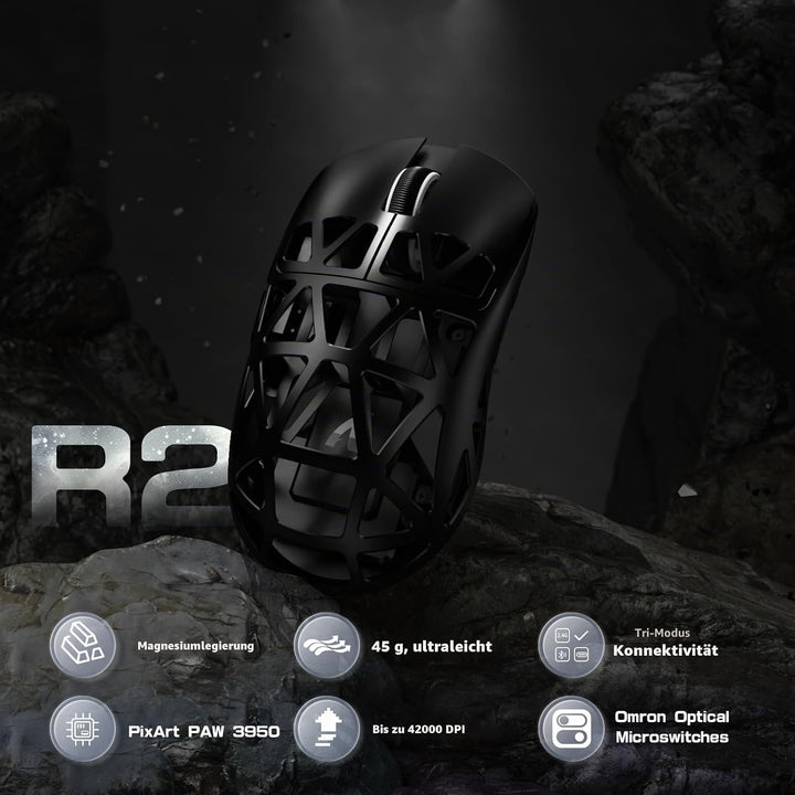 ATTACK SHARK R2PRO 45g Superlight Magnesiumlegierung Maus, PixArt PAW3950-Sensor, 42000 DPI, 8000Hz