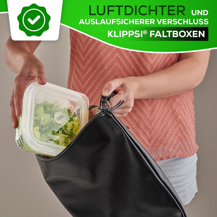 KLIPPSI® Lunchbox faltbar- Brotdosen Frischhaltedosen aus Platin Silikon hitze-kältebeständig, ausla