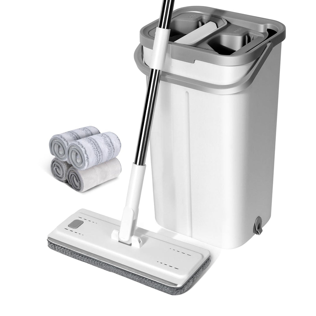 Wischmopp Set mit Eimer,Masthome Putzeimer mit Wischmop und 5 Mikrofaser Moppkopf, Wischmopp Set mit
