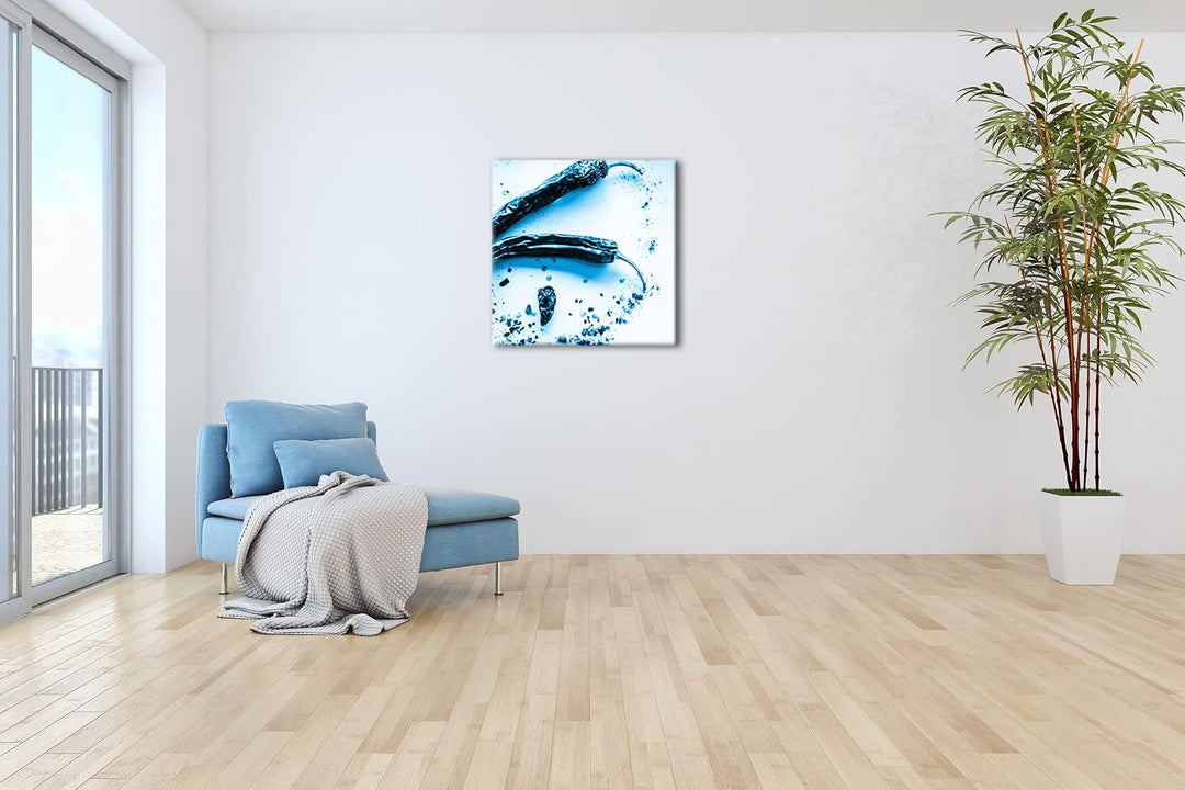 getrocknete extrem scharfe Peperoni Format: 60x60 Effekt: Monocrome Blau als Leinwandbild, Motiv fer
