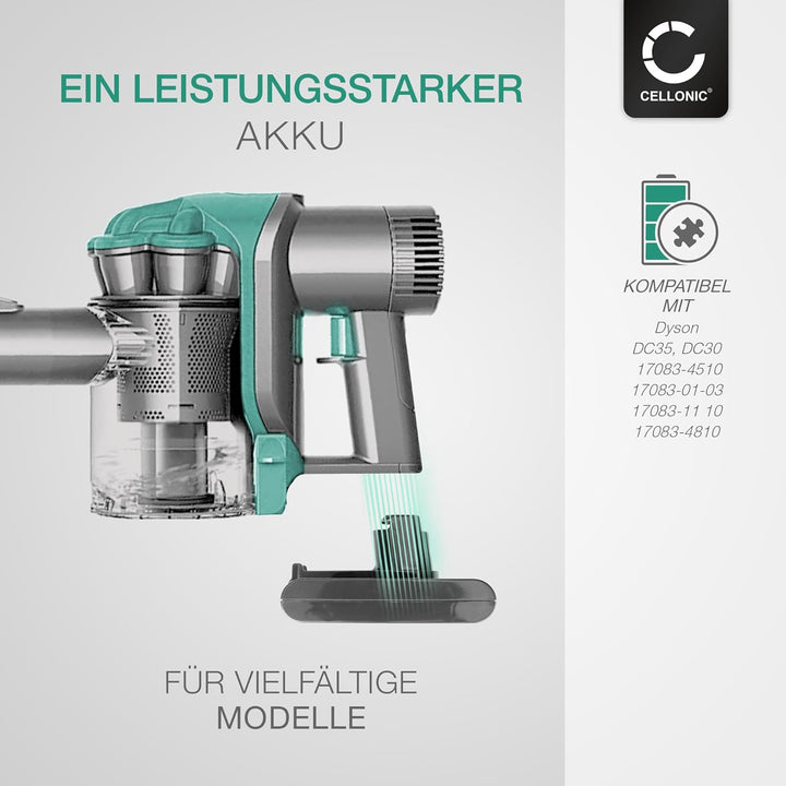 CELLONIC, Akku für Staubsauger kompatibel mit Dyson DC35, DC30, White, 17183-01-03, 17083-4810 (14.8
