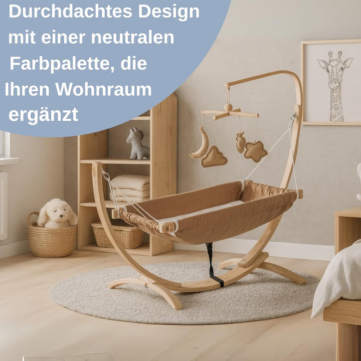 Kinder-Hängematte mit Holzgestell – Ergonomische 66×150 cm Hängeliege für 3–5 Jahre I Weicher Atmung