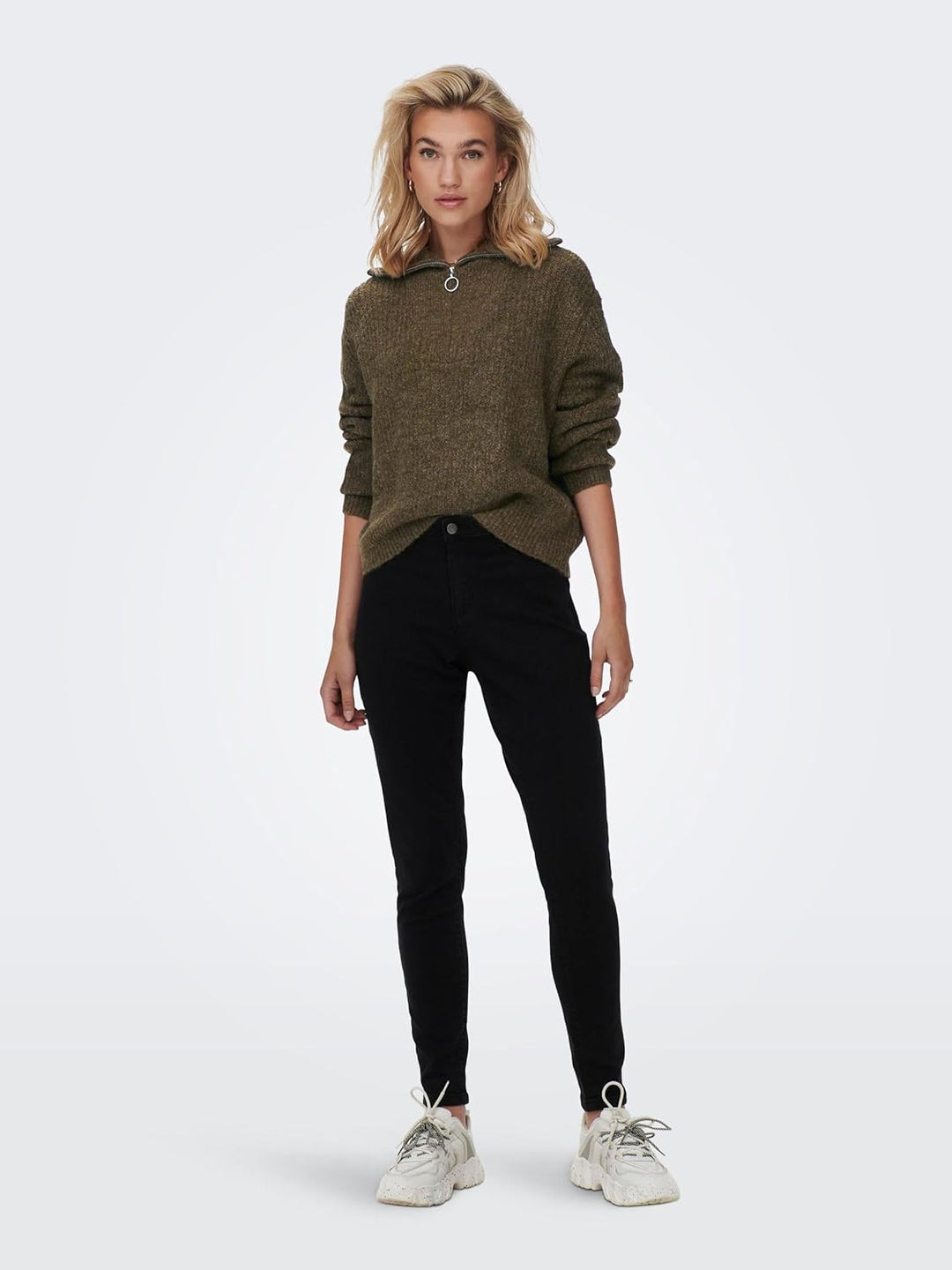 ONLY Damen Strickpullover mit Reissverschluss Stehkragen Knitted Sweater Half Zip Troyer ONLBAKER, C