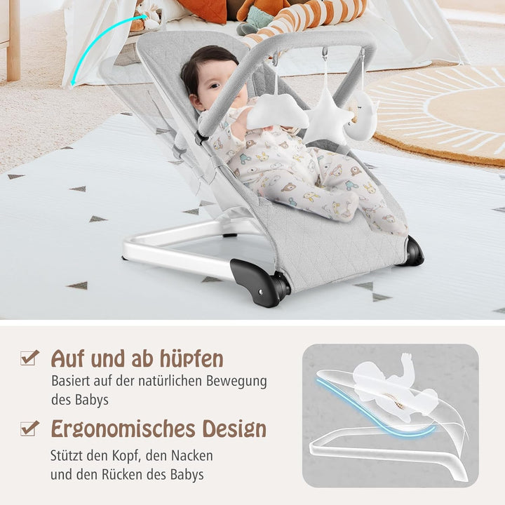 COSTWAY 2 in 1 Babywippe klappbar, tragbare Babyschaukel mit abnehmbarem Spielbogen, Baby Wippe mit