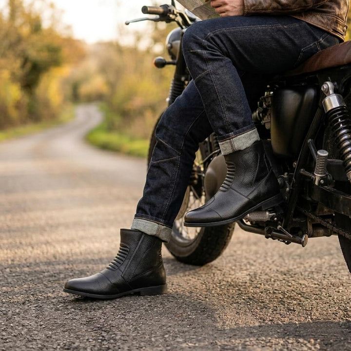 German Wear Motorradstiefel Herren Motorrad Biker Stiefel Motorradschuhe aus Glattleder - Freizeit &