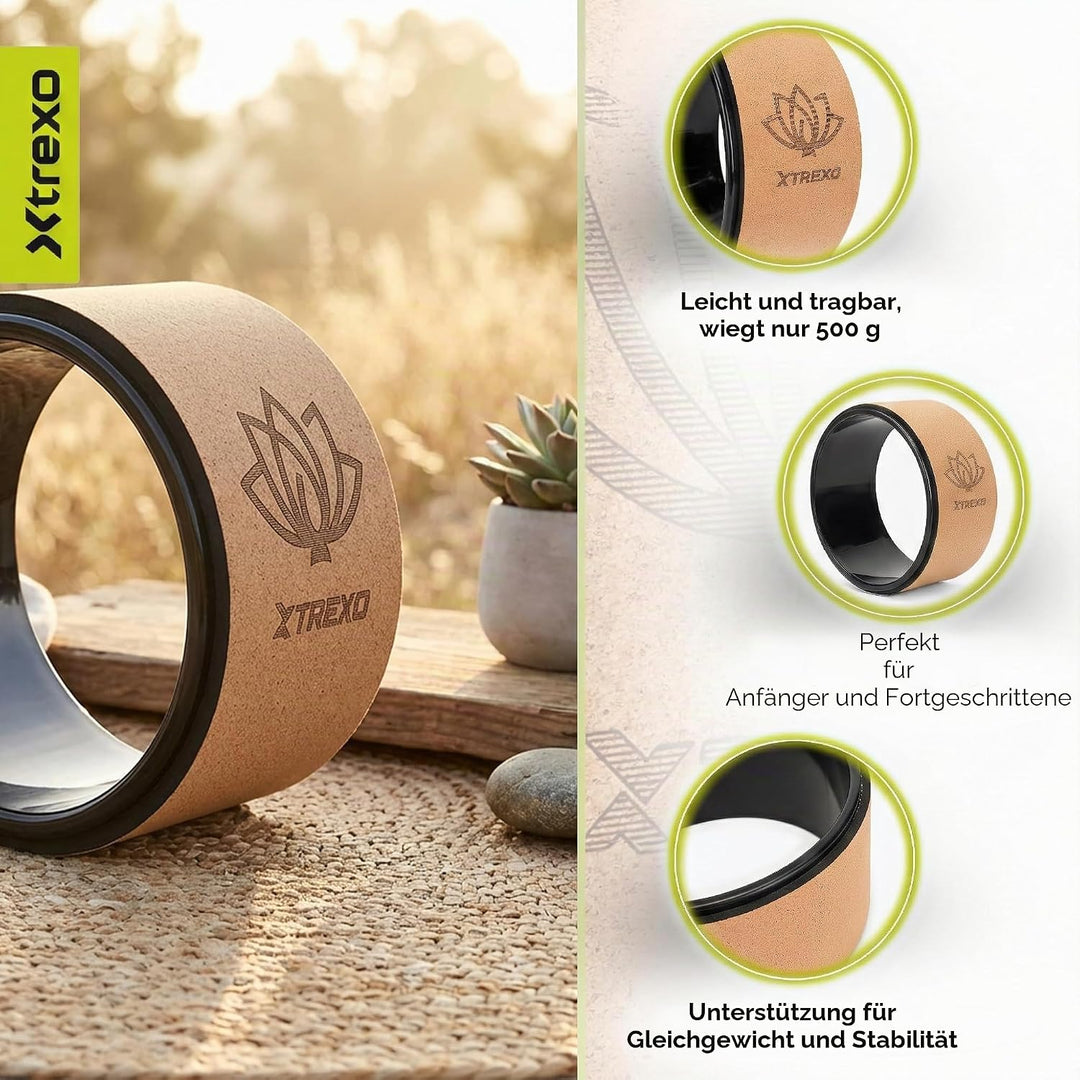 TREXO Yoga Rad Naturkork mit einem Durchmesser von 32 cm und einer Breite von 13 cm in Braun aus 100