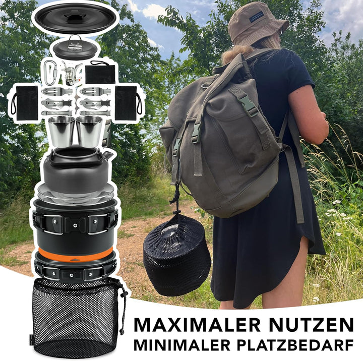 Black Snake® Camping Geschirr 'Himalaya' Kochgeschirr Kombination mit Edelstahl Becher Set, Tellern