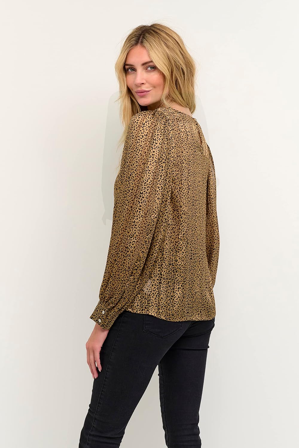 KAFFE Langarm Bluse KAsimi Damen Bluse Langarm Rundhals Print Shirt Standard 34 Brown Leopard Print,