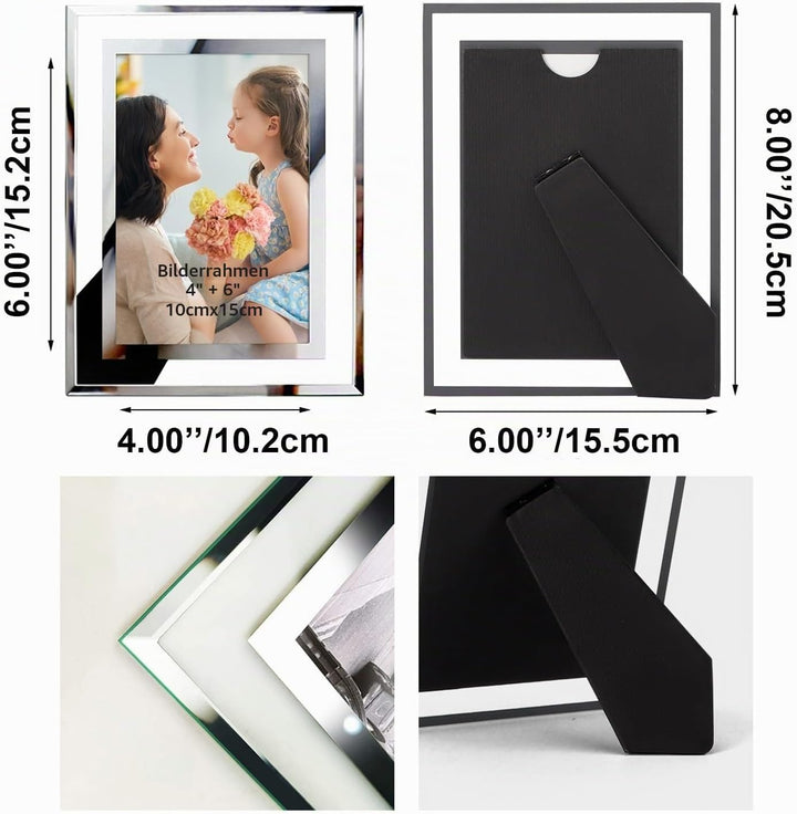Hoikwo 4er-Set Bilderrahmen 10x15 cm, Glasfotorahmen für 15x10 cm Fotos und Bilder, Bilderrahmen Sil
