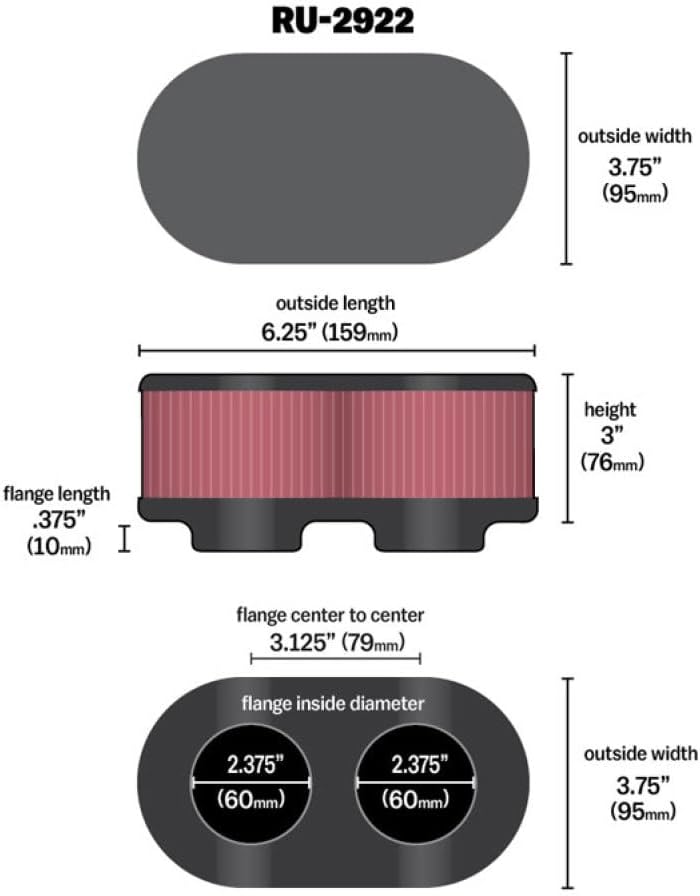 K&N RU-2922 KFZ und Motorrad Universal-Luftfilter aus Gummi, 2pcs