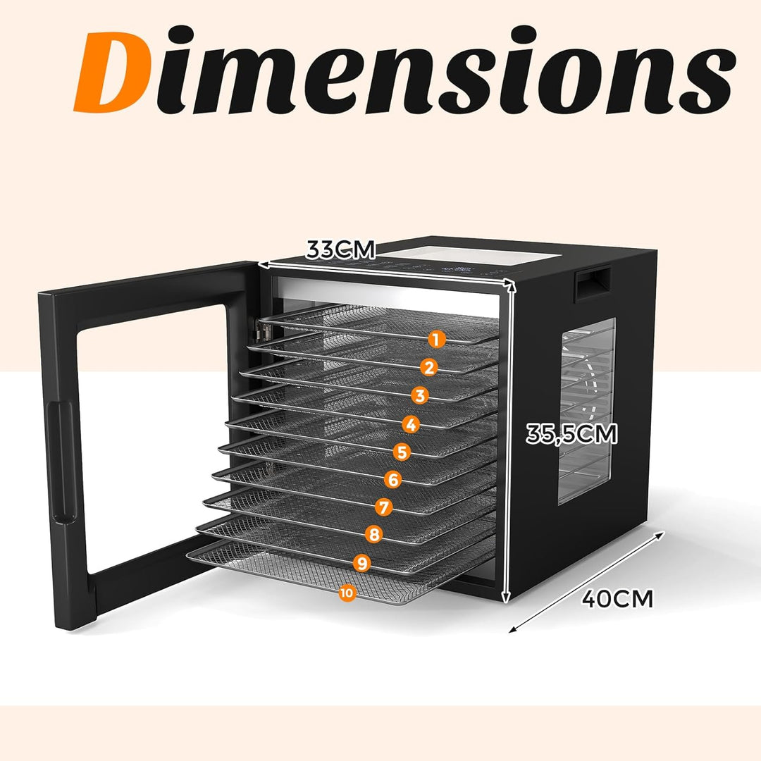 RELAX4LIFE 850W Dörrautomat, Dörrgerät mit 10 Einlegefächern aus Edelstahl, Food Dehydrator mit LED-