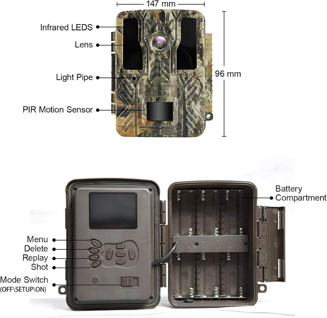 Carehabi 24MP 4K Wildkamera nachtsichtgerät mit 64 GB SD U3 Speicherkarte 46pcs-940nm-IR-LED 28m Nac