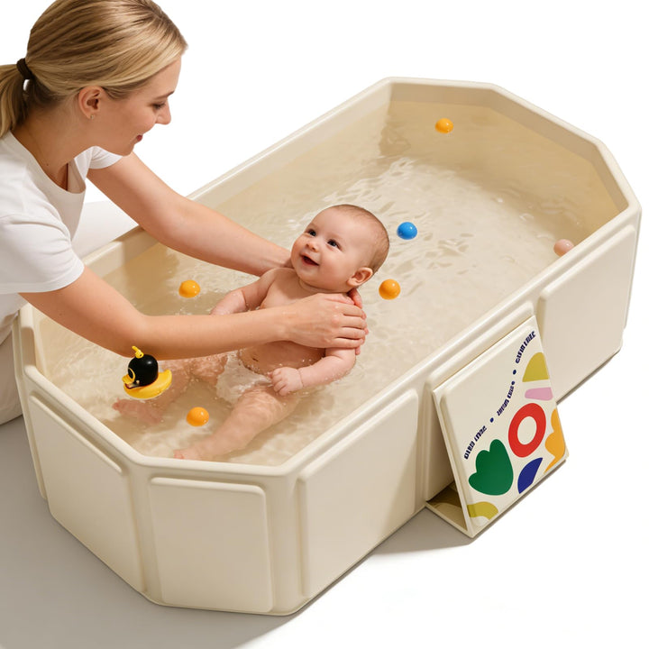 75x45x25cm Faltbare Badewanne für Kinder: Beige Tragbare Faltbare Babybadewanne, Grosse Kleinkindbad
